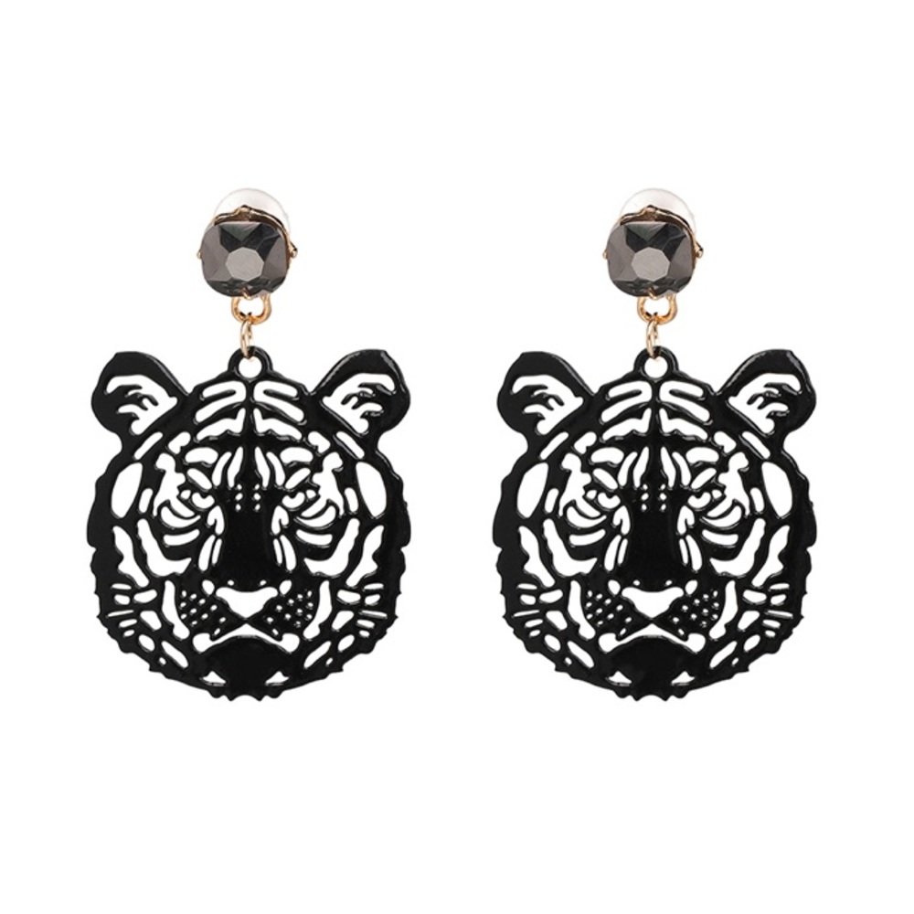 🛍 Black or Orange Tiger Cutout Earrings Metal - Picture 2 of 9